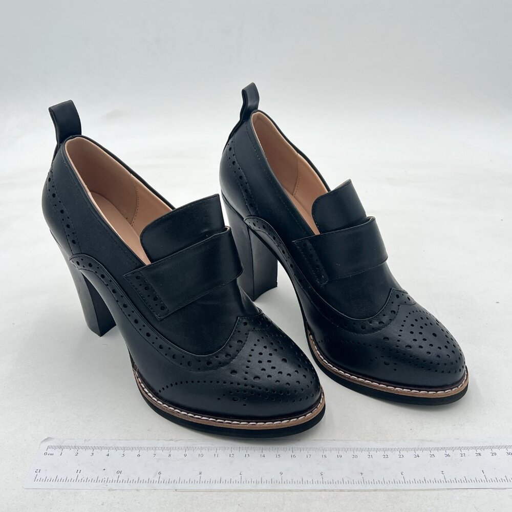 YDN Women Chunky High Heels Round Toe Oxford Loafer Size Color Material